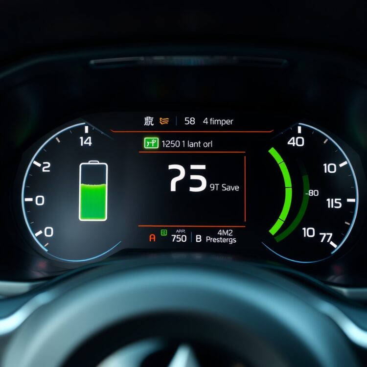 Close-up of a hybrid car's dashboard displaying energy flow and battery levels, highlighting the technology behind fuel switching.