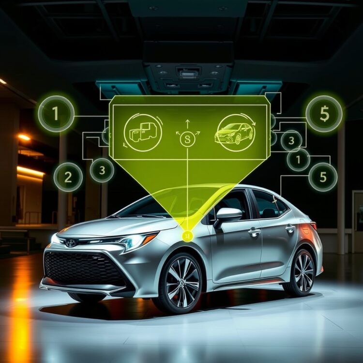 A high-quality stock image showcasing the latest hybrid technology in a Toyota Corolla Hybrid, emphasizing how technological advancements contribute to extending the vehicle's life.