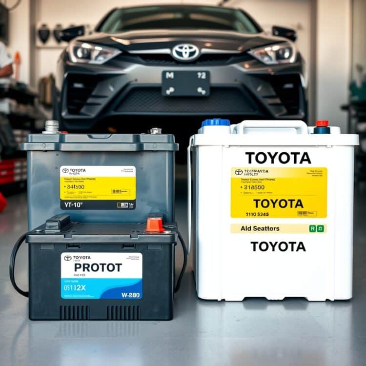 An engaging stock photo showing a comparison between old and new Toyota hybrid batteries, emphasizing technological advancements and cost-effectiveness in a clean, professional garage environment.