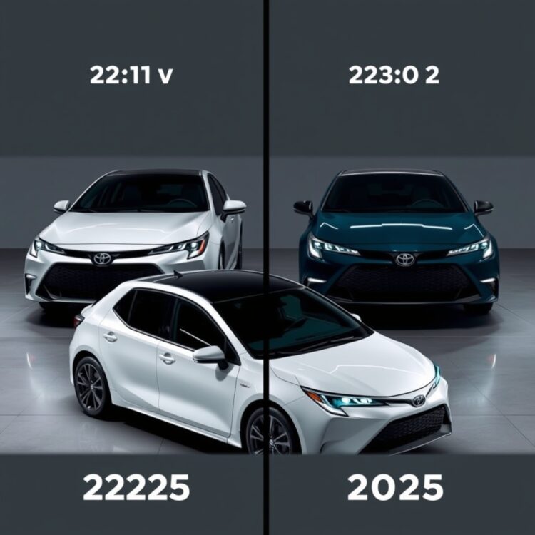 Side-by-side comparison of the Corolla Hybrid's battery and hybrid system efficiency, focusing on the advancements from the 2024 to the 2025 model in a professional setting.
