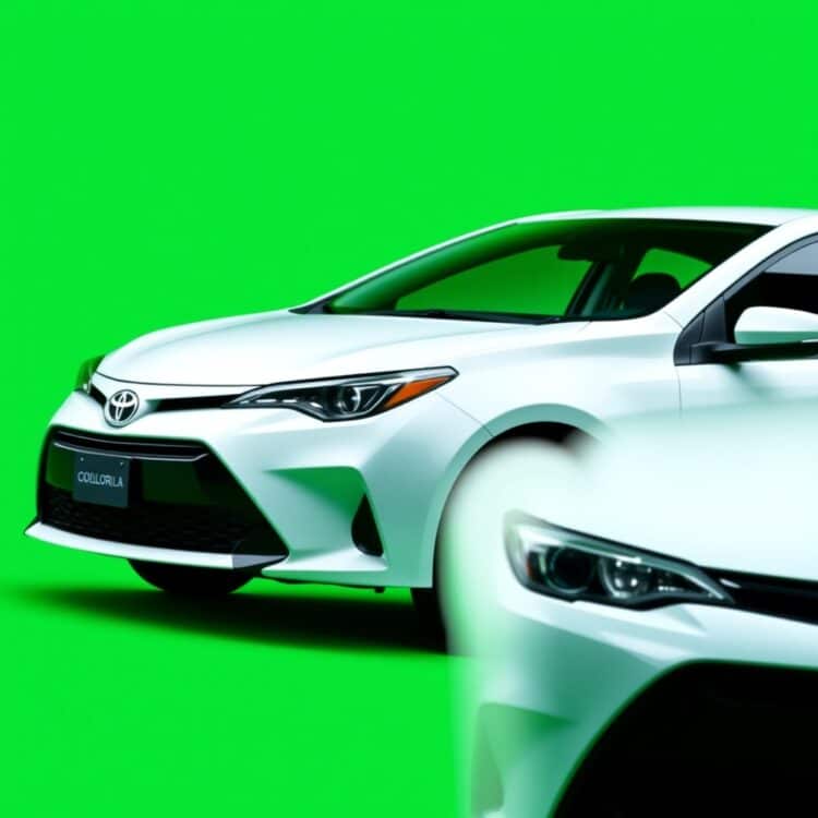 A high-quality image of a Toyota Corolla Hybrid with a focus on its eco-friendly features, set against a green background to symbolize government incentives and rebates.