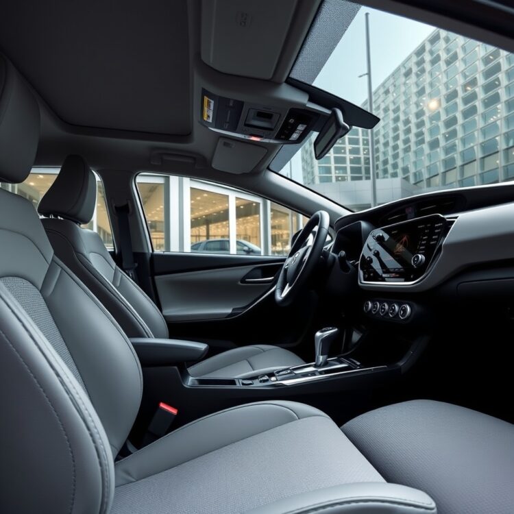 A detailed interior shot of a Toyota Corolla Hybrid showcasing advanced technology and infotainment systems, emphasizing comfort and connectivity features.