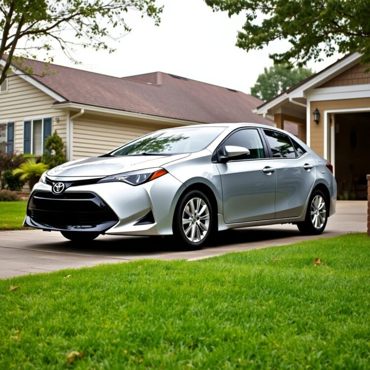 A high-mileage Toyota Corolla Hybrid parked in a suburban driveway, symbolizing long-term ownership benefits and resale value.