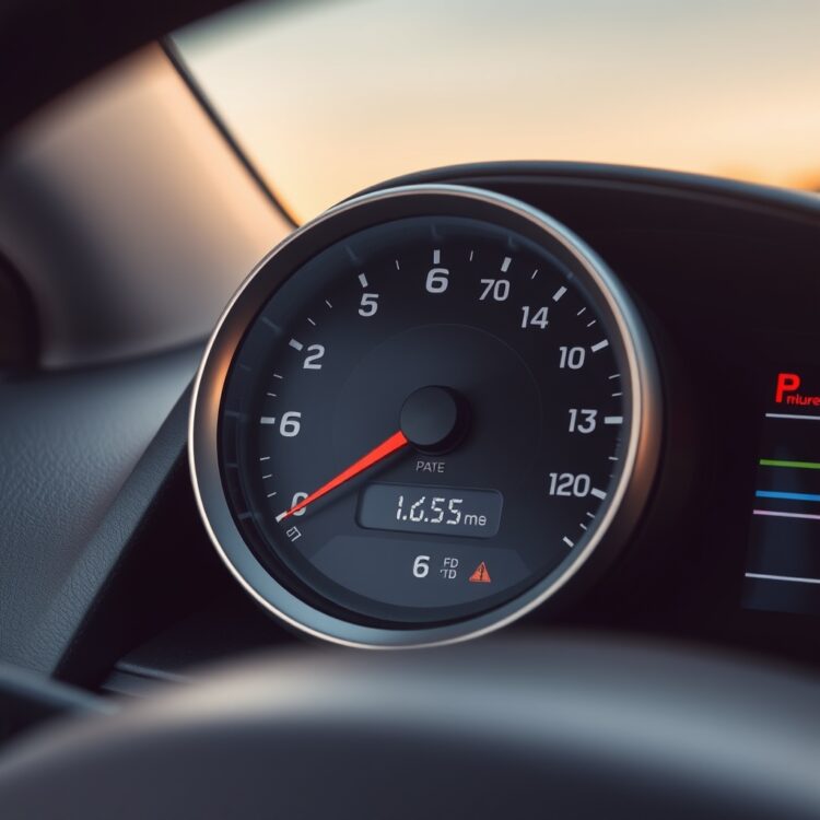 A close-up of a Toyota Corolla Hybrid's odometer showing high mileage, with a serene background suggesting long, reliable journeys.