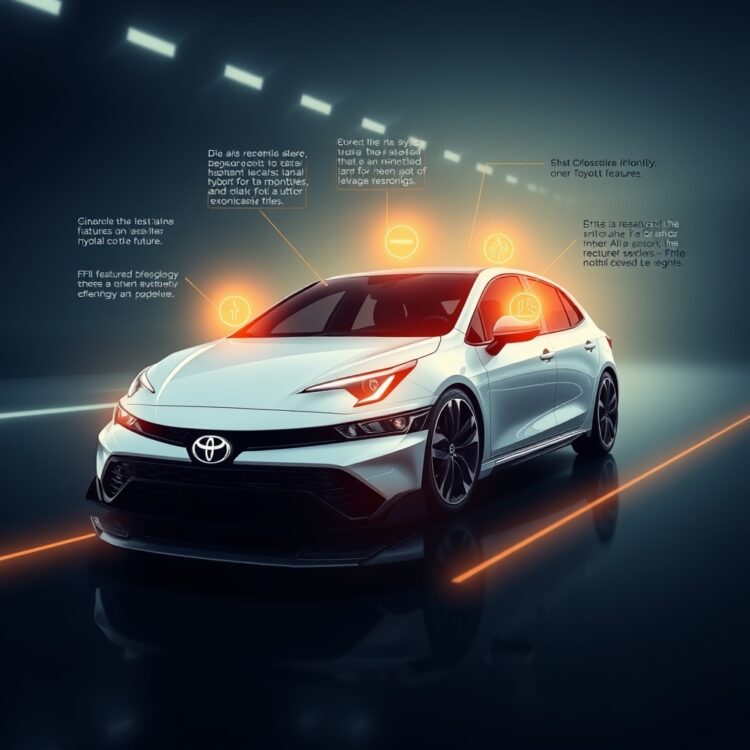 A futuristic concept image of a Toyota Corolla Hybrid with advanced technology features highlighted, symbolizing the future of hybrid efficiency and mileage.