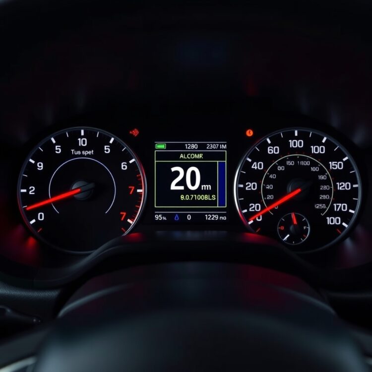 A detailed dashboard view of a Toyota Corolla Hybrid, highlighting fuel efficiency indicators and alerts for optimal range management.