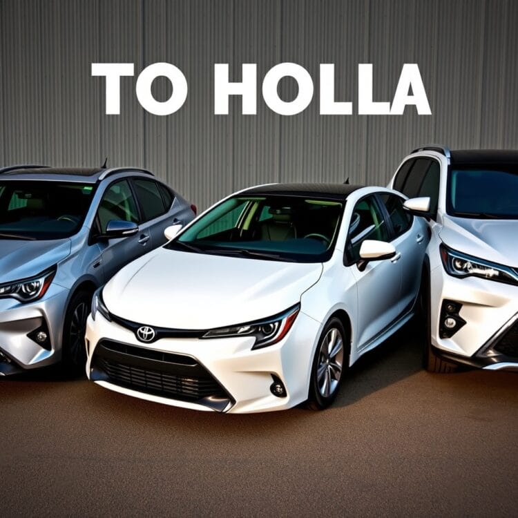 A professional stock photo featuring a Toyota Corolla Hybrid alongside other hybrid vehicles, illustrating a comparison in terms of longevity and performance.