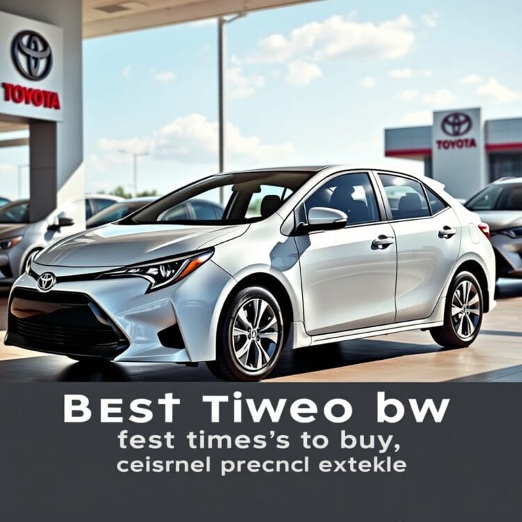A Toyota Corolla displayed at a dealership with a sunny backdrop, emphasizing the best times to buy and seasonal pricing strategies.