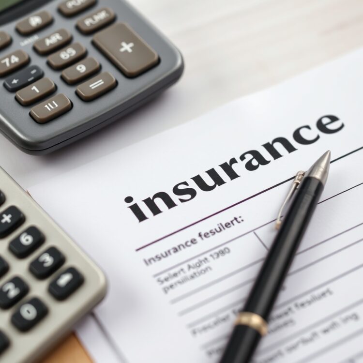 A close-up of a car insurance document with a calculator and pen beside it, representing the financial considerations and insurance premiums for young drivers.