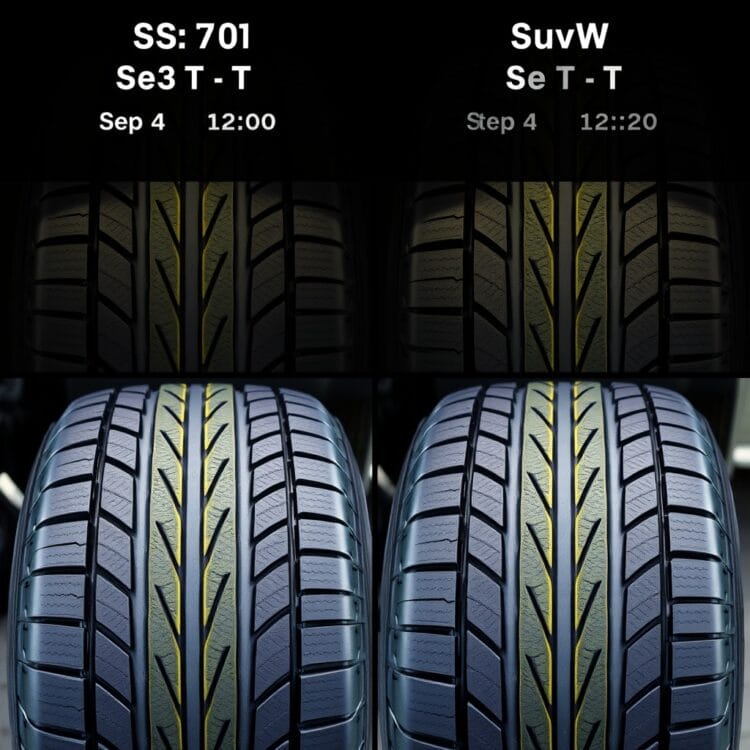 A side-by-side comparison of tires from different hybrid models, highlighting variations in wear patterns between sedans and SUVs under similar driving conditions.