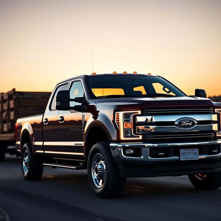 A Ford F-Series truck towing a heavy load, highlighting its towing capacity and reliability under stress.