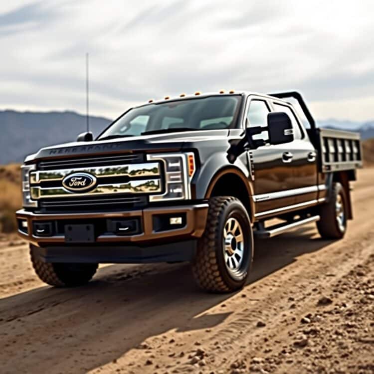 A Ford XLT truck demonstrating its towing and payload capacities, with a focus on its engine and performance features, in a rugged outdoor environment.