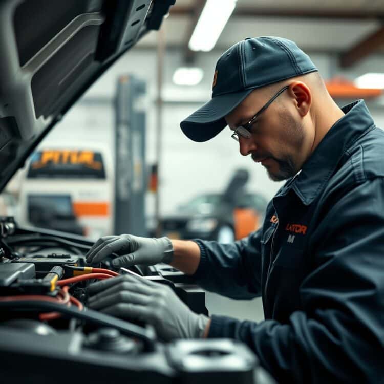 A close-up of a mechanic performing routine maintenance on a 1500 series truck, highlighting the importance of regular upkeep.
