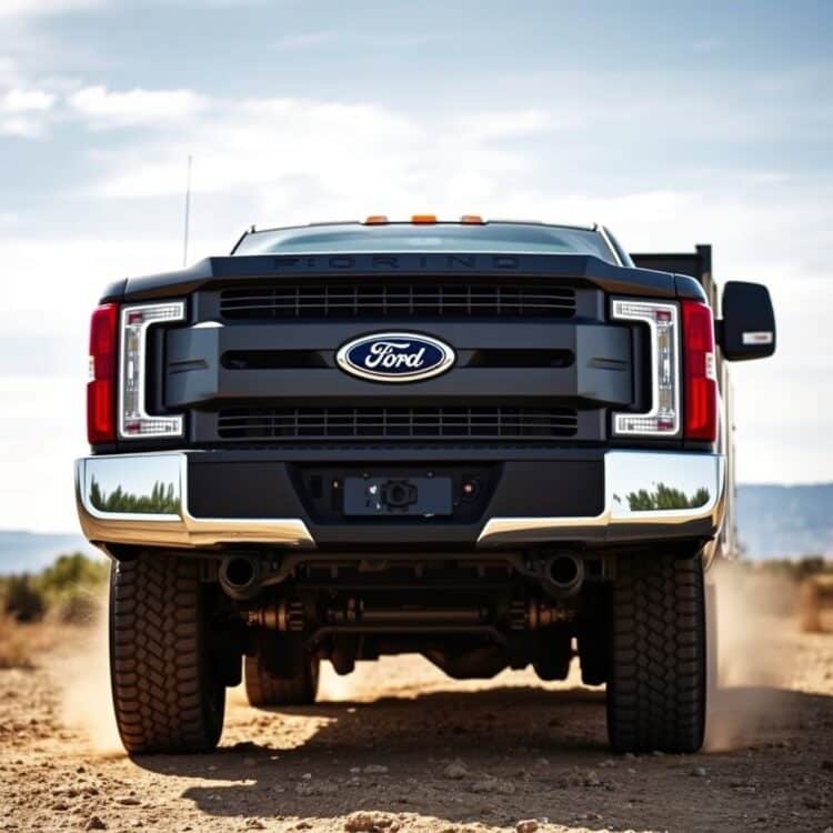 A high-quality, professional stock photo of a Ford F-Series truck demonstrating its towing and payload capabilities in a rugged, outdoor setting, showcasing its strength and versatility without any text.