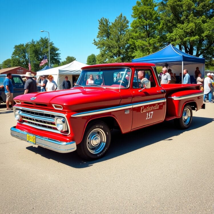A compelling stock photo showcasing the cultural significance of pickup trucks, featuring a classic pickup at a community event, symbolizing its role in media and pop culture.