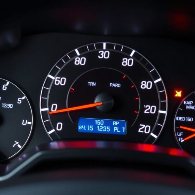 A close-up of a Ford F-150 dashboard with warning lights illuminated, symbolizing common issues in problematic model years.