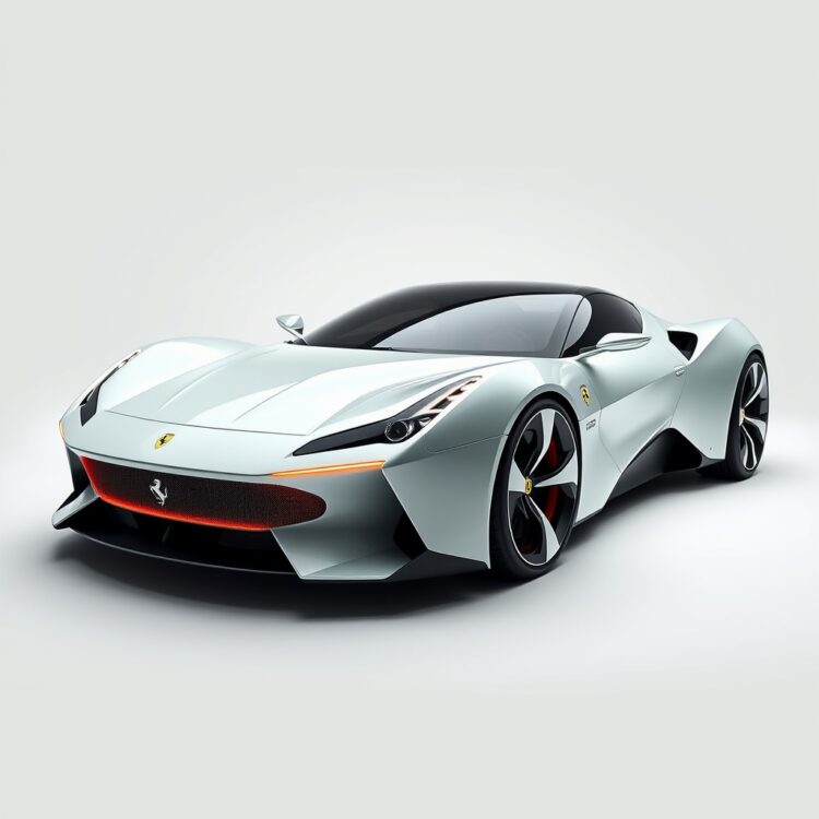 A futuristic electric Ferrari concept car, representing the evolving future of Ferrari ownership and the impact of electric vehicles.