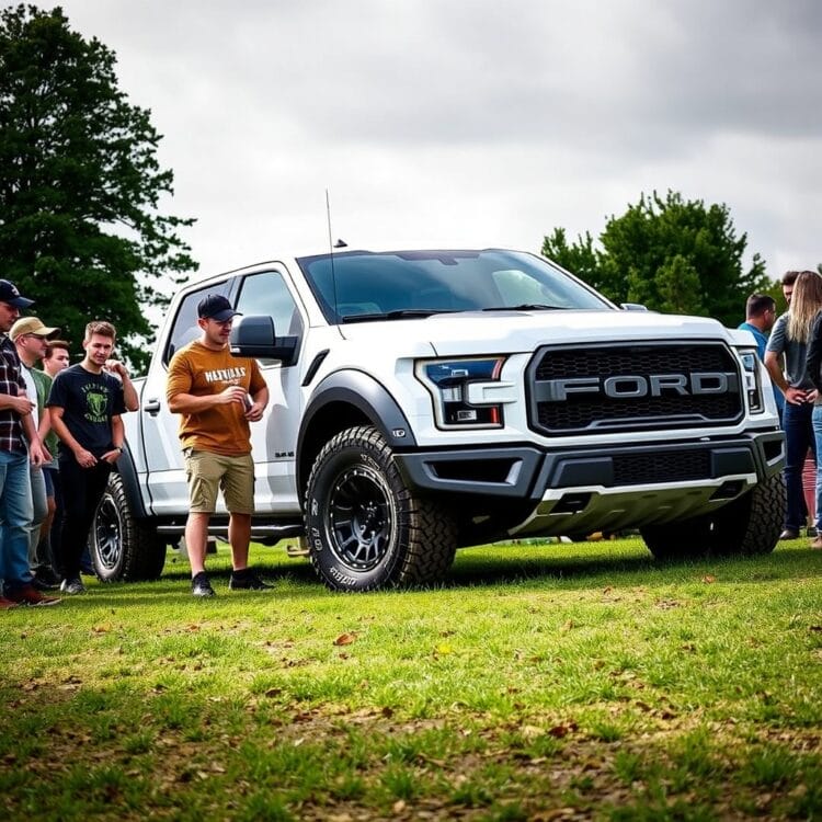 A group of Ford Raptor enthusiasts gathered at a UK meetup, showcasing community support and shared passion for the vehicle.