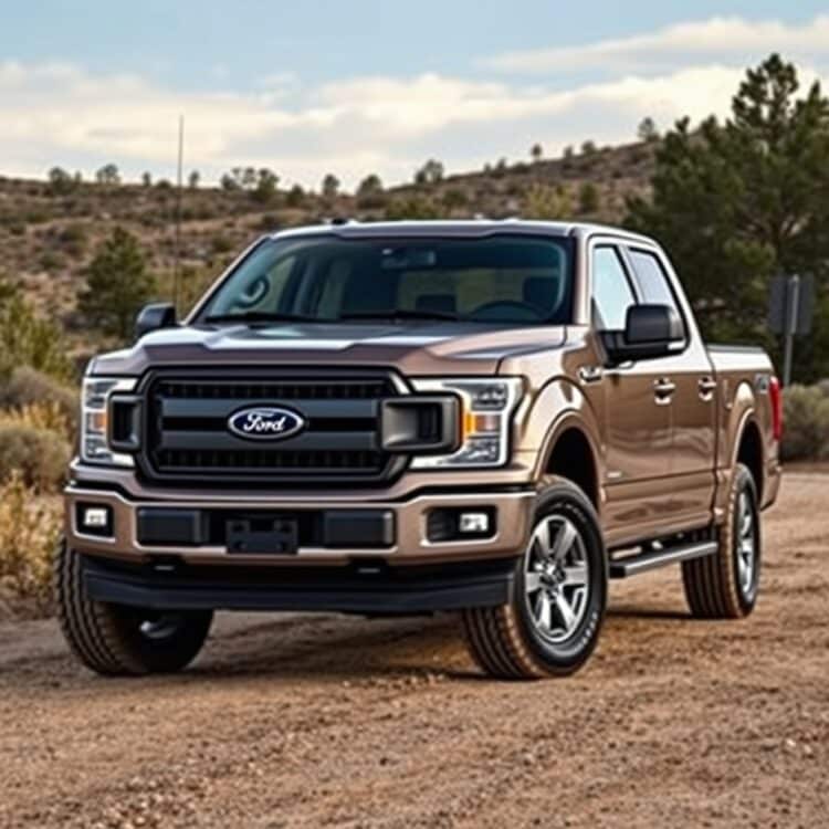 A high-quality stock photo of a Ford F-Series truck in a rugged outdoor setting, showcasing its durability and reliability.