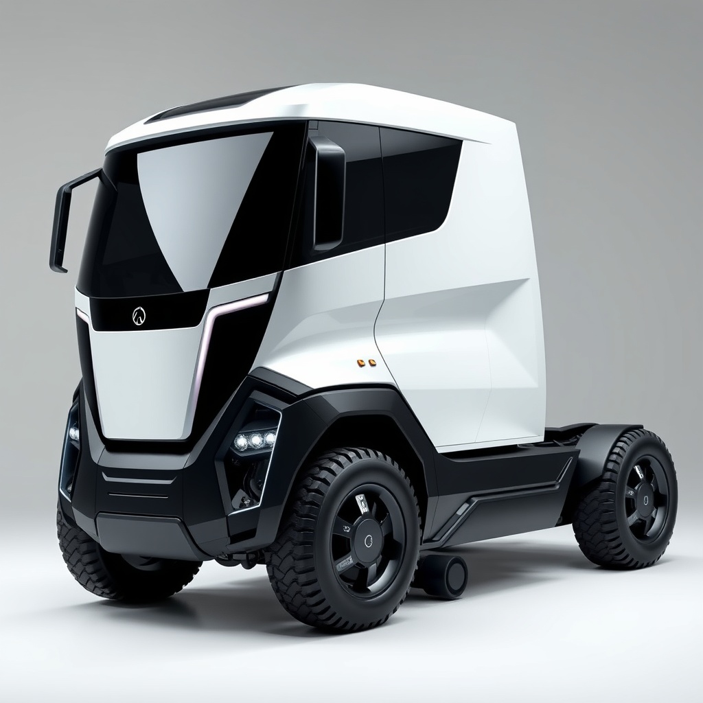 Professional stock photo of futuristic electric truck concept with sleek design and advanced technology features against clean studio background