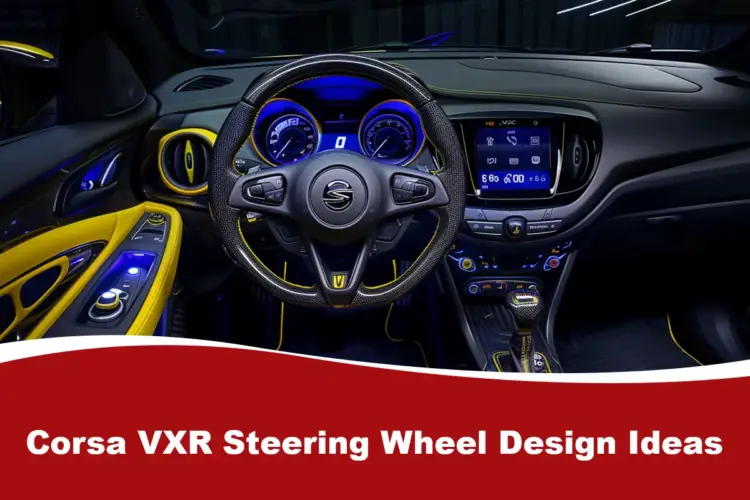 A customised Corsa VXR steering wheel with carbon fibre, contrast stitching, and LED accents, enhancing the driving experience.
