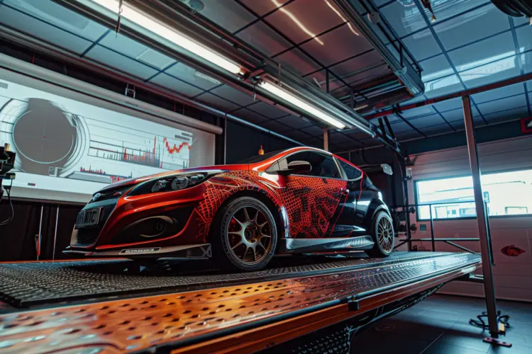 A Stage 2 Corsa VXR on a dyno, highlighting performance upgrades and increased BHP.