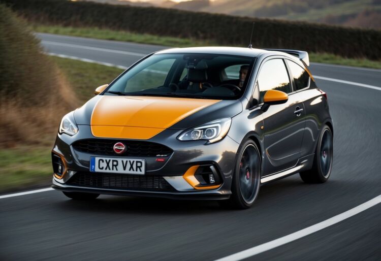A Corsa VXR revs up, demonstrating its powerful driving dynamics on a winding road