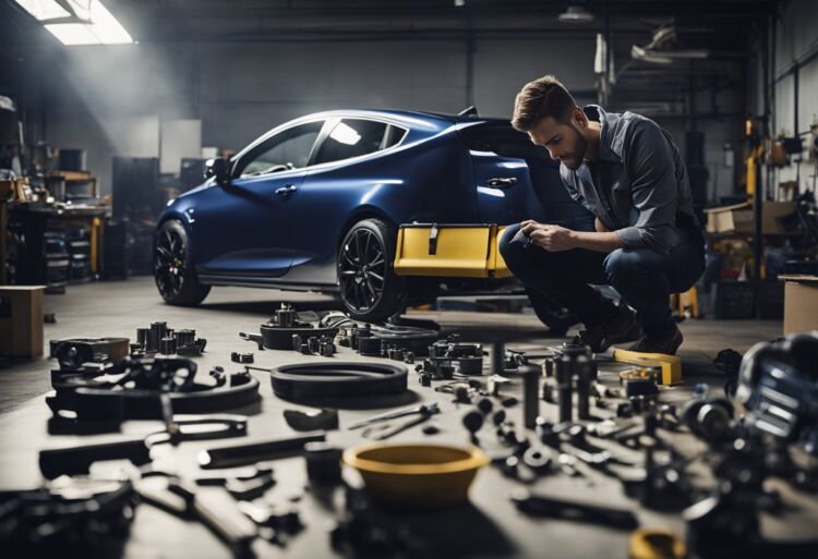 A mechanic disassembles a Corsa VXR, tools and parts scattered around the workshop, ready for preparation and forging