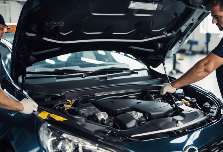 A mechanic adjusts the engine of a Corsa VXR with precision tools and diagnostic equipment