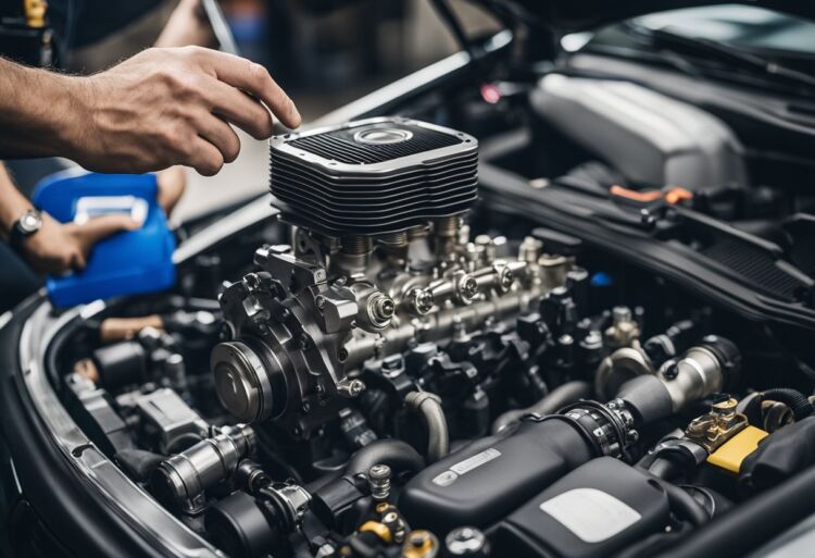 A Corsa VXR engine being meticulously examined by a mechanic, surrounded by tools and diagnostic equipment