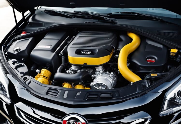 A close-up of the engine compartment of a Corsa VXR, showcasing the powerful turbocharged engine and various components