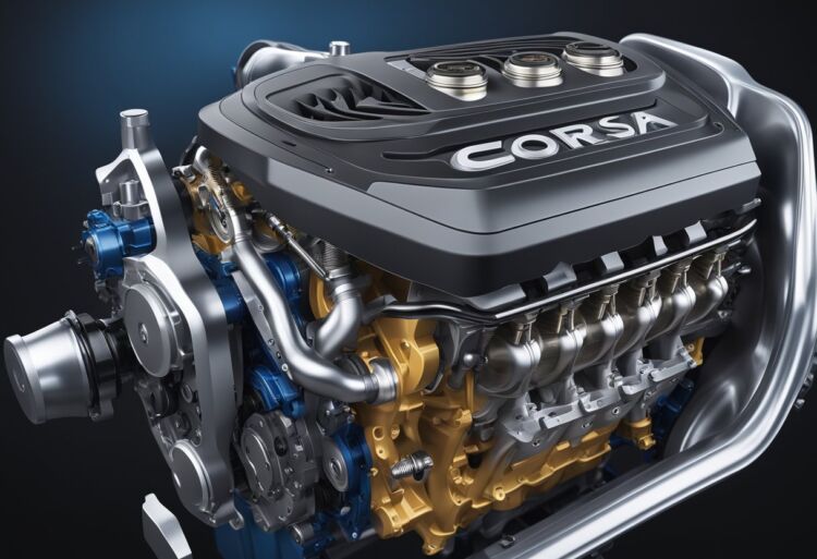 A detailed cutaway illustration of a Corsa VXR engine, showcasing its design and dimensions