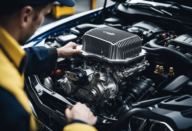 A close-up of a Corsa VXR engine being inspected by a mechanic with a flashlight