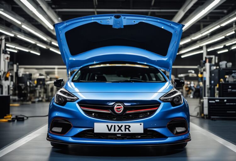 A stage 2 Corsa VXR sits on a dynamometer, with a tuner adjusting the engine and monitoring the bhp output on a digital display