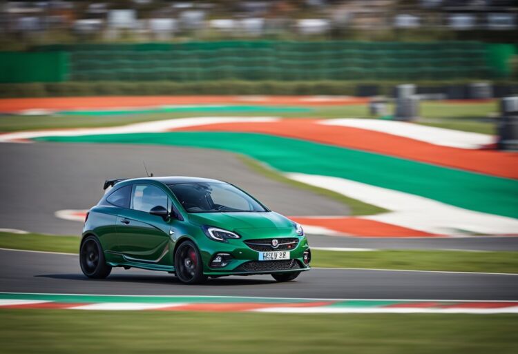 A sleek Corsa VXR speeds along a winding race track, leaving a blur of motion in its wake