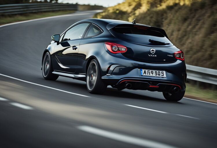 A sleek Corsa VXR speeding down a winding road, surrounded by modern technology and safety features