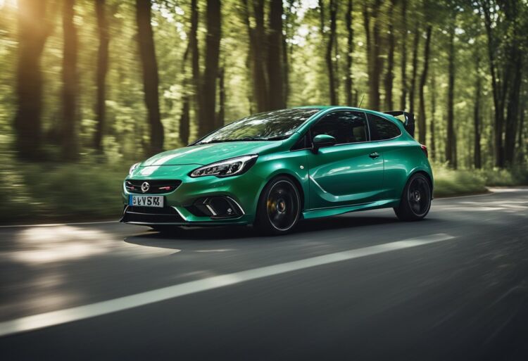 A Corsa VXR speeding down a winding road, leaving a trail of dust and tire marks