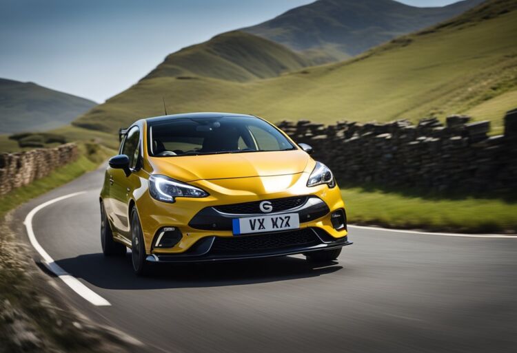 A sleek Corsa VXR speeding down a winding road, its powerful engine roaring as it effortlessly maneuvers through sharp turns