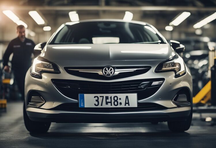The Vauxhall Corsa is parked with a raised hood. Smoke rises from the engine as a mechanic inspects the faulty components