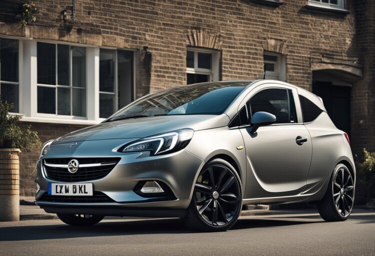 A Vauxhall Corsa with visible faults such as flat tires, leaking oil, and a cracked windshield