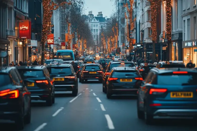 A UK road filled with the most common car models, showcasing their popularity and market dominance.