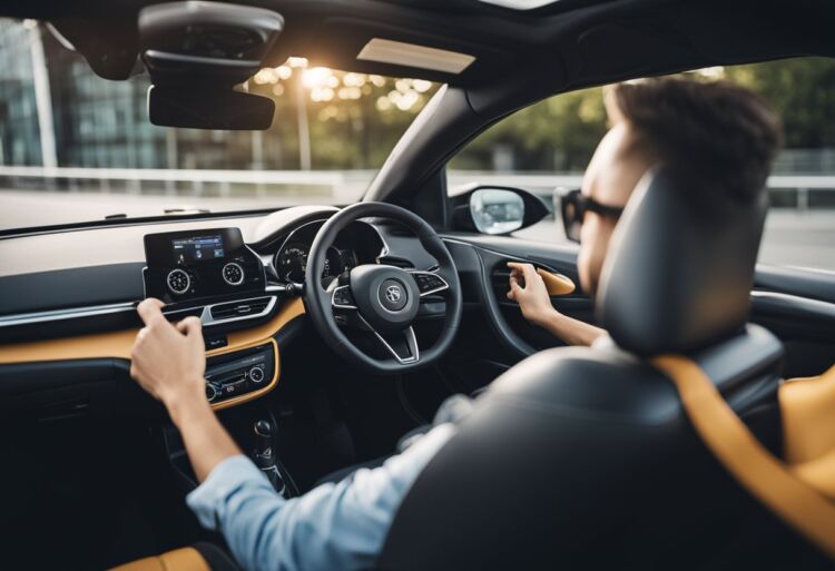 An 18-year-old driving a compact, modern car with safety features